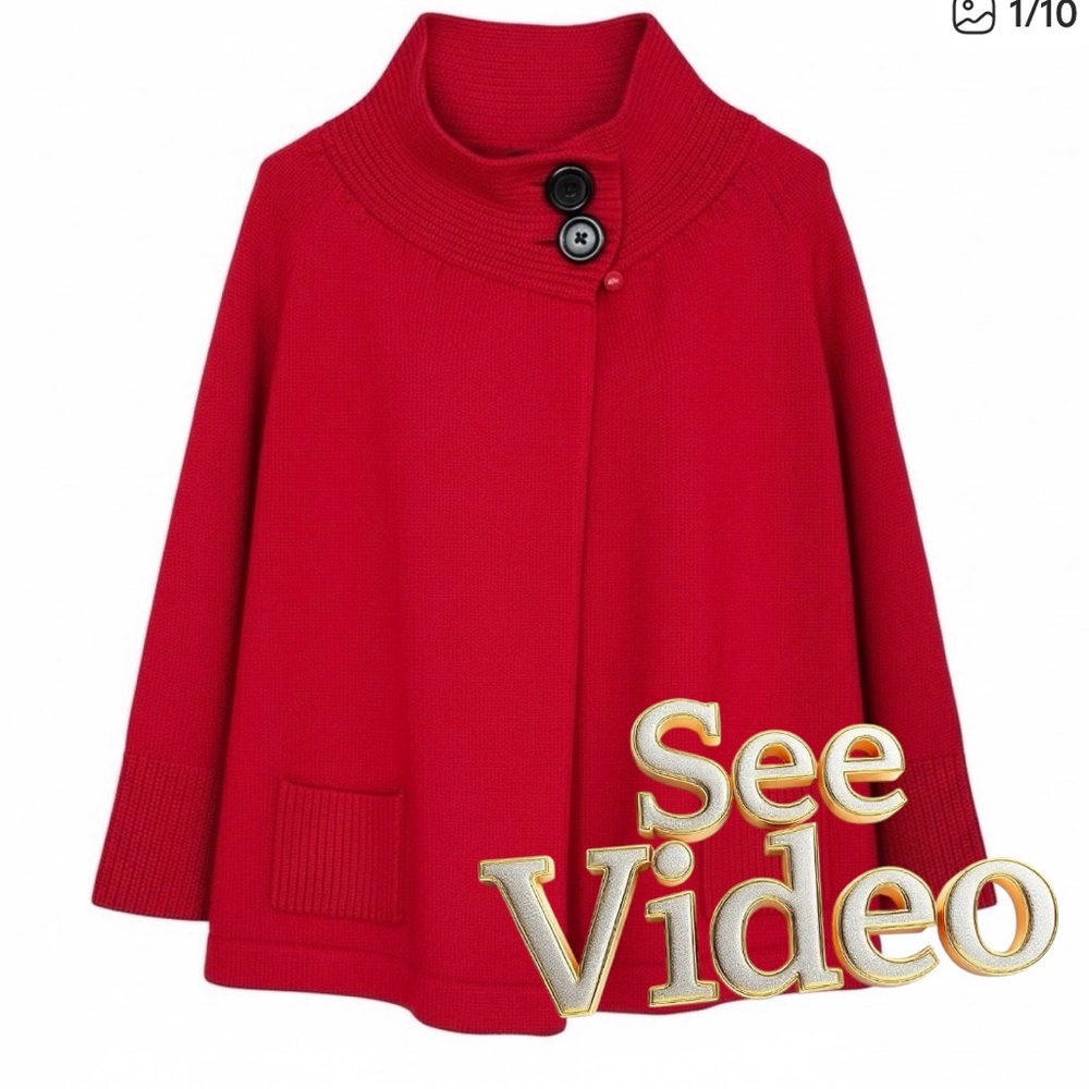 JONES NEW YORK Luxe Red Wrap Style High Neck Merino Wool Sweater